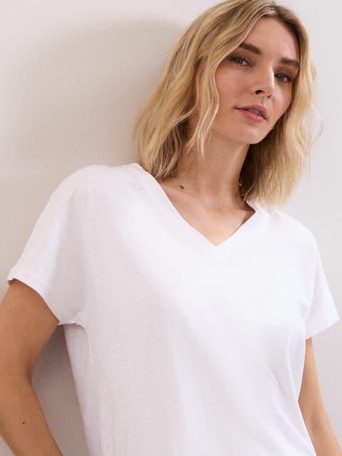 Saphiya Slub Cotton V-Neck T-shirt