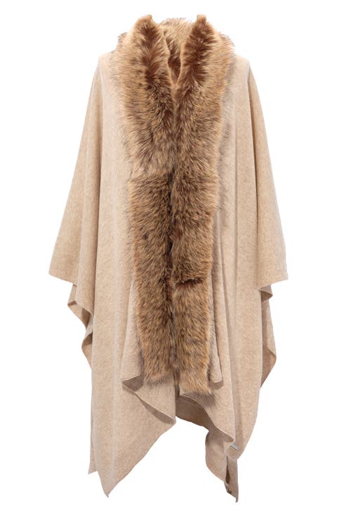Faux Fur Trimmed Knit Ruana
