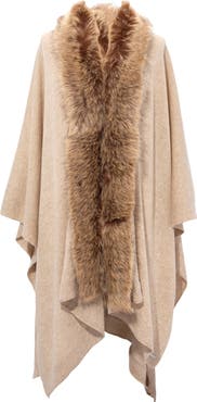 Lauren Ralph Lauren Faux Fur Trimmed Knit Ruana