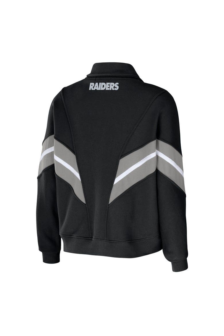 Women's WEAR by Erin Andrews Black Las Vegas Raiders Plus Size Yarn Dye Stripe Full-Zip Jacket, Alternate, color, Black