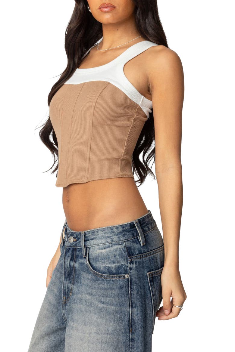 Ila Layered Crop Corset Tank, Alternate, color, WHITE-AND-CAMEL