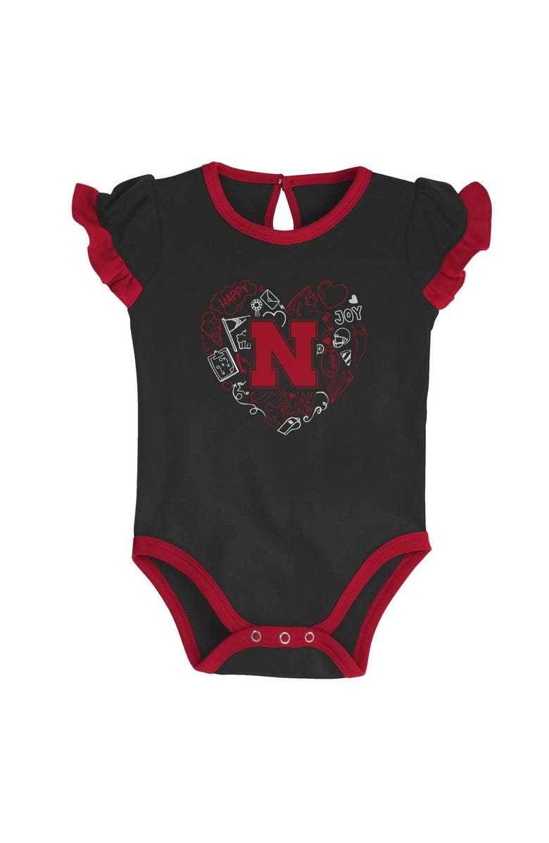 Outerstuff Girls Newborn & Infant Scarlet/Black Nebraska Huskers Too Much Love Two-Piece Bodysuit Set, Alternate, color,
