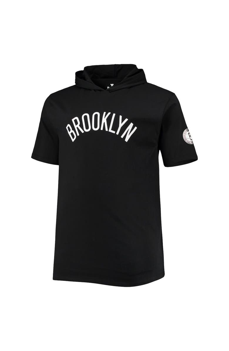 PROFILE Men's Black Brooklyn Nets Big & Tall 2-Hit Short Sleeve Pullover Hoodie, Alternate, color, 