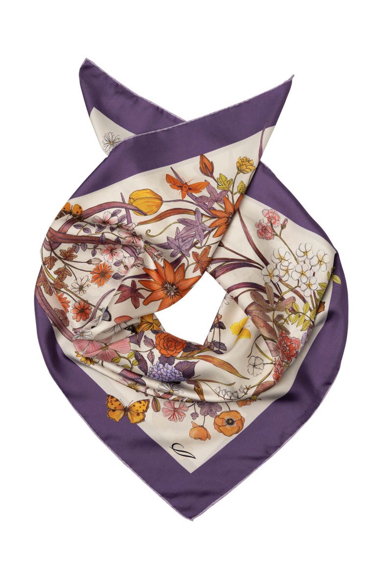 Elizabetta Flora - Hand Rolled Silk Foulard for Women, Main, color, Violet