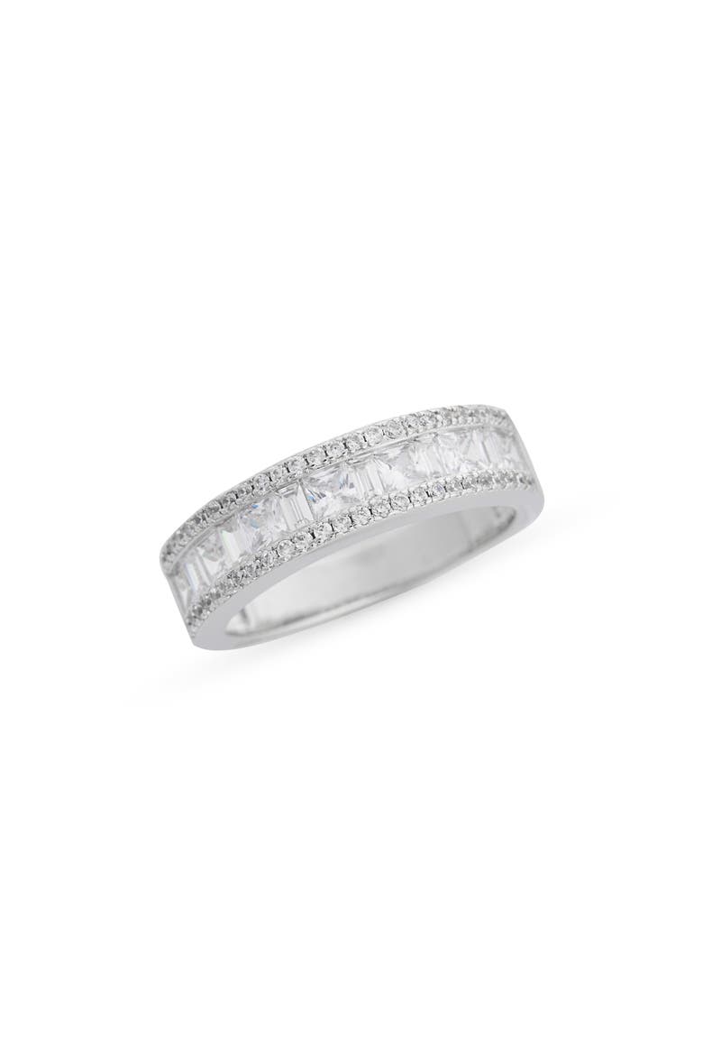 Cubic Zirconia Pavé Channel Set Border Ring, Main, color, CLEAR- SILVER