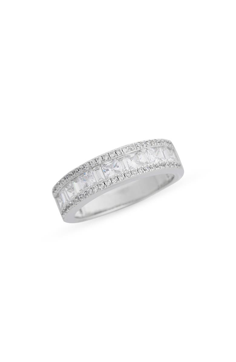 NORDSTROM RACK Cubic Zirconia Pavé Channel Set Border Ring, Main, color, Clear- Silver