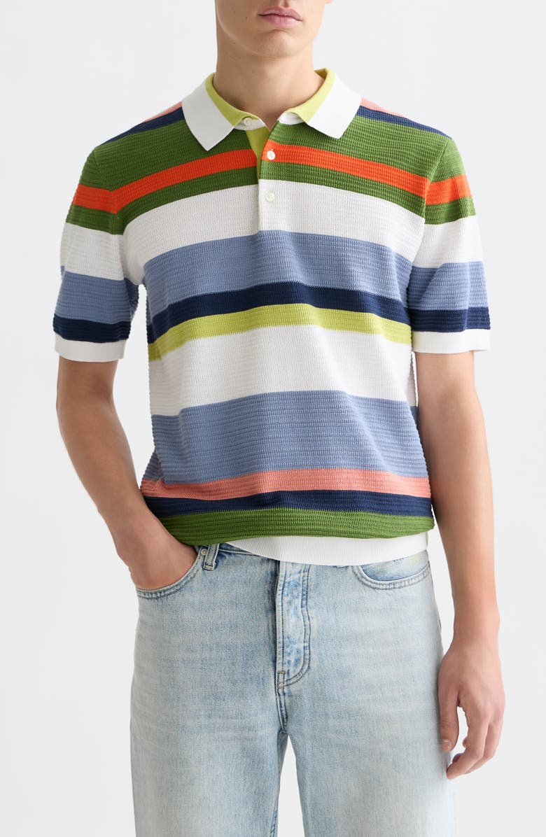 Scotch & Soda Stripe Textured Polo, Main, color, Off White Stripe