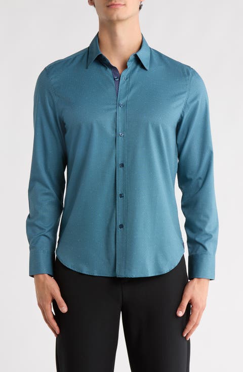 Quad Geo Print Stretch Button-Up Shirt