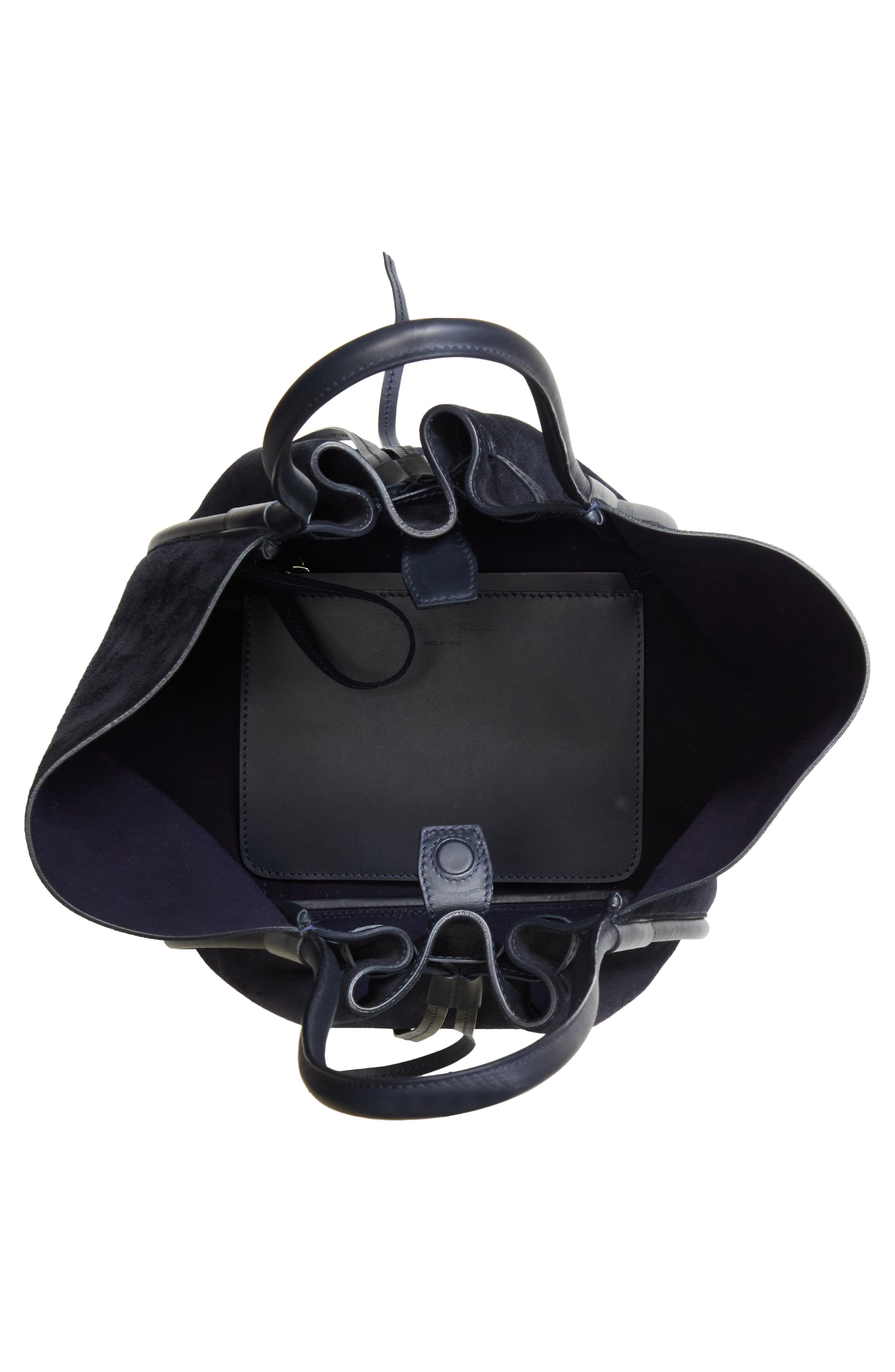 Large Ruched Suede Tote, Alternate, color, DEEP NAVY