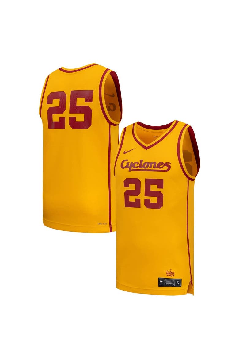 Men's Nike #25 Gold Iowa State Cyclones Replica Basketball Jersey, Alternate, color, Gold
