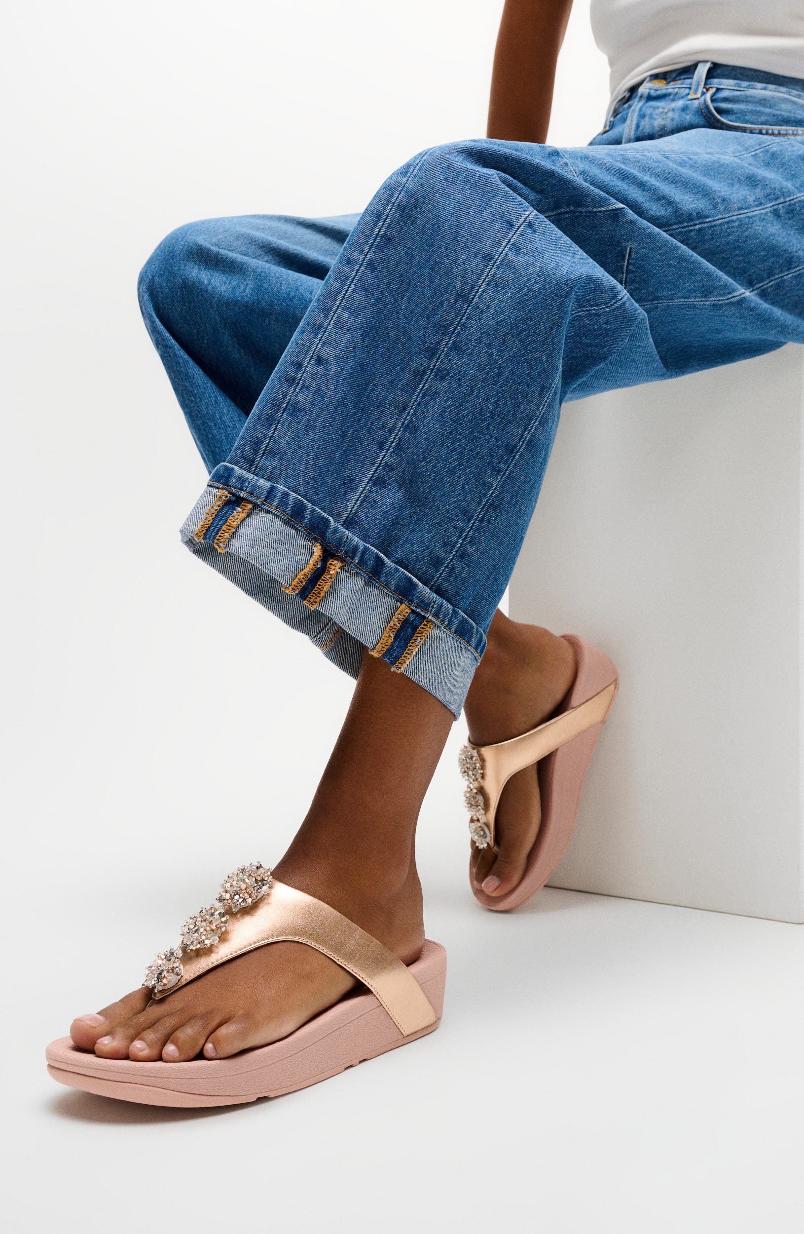 Flowrise Embellished Wedge Flip Flop, Alternate, color, ROSE GOLD