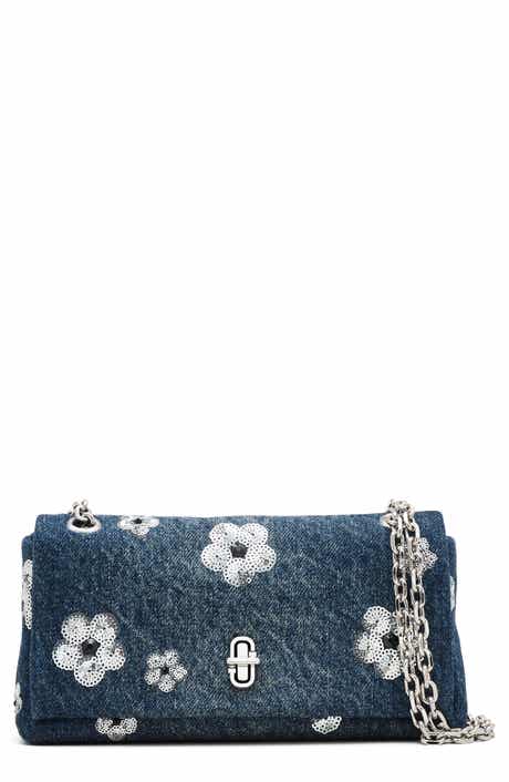 The Dual Chain Sequin Daisy Denim Wallet on a Chain