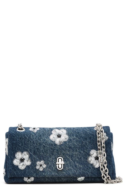 Marc Jacobs The Dual Chain Sequin Daisy Denim Wallet On A Chain In Vintage Indigo