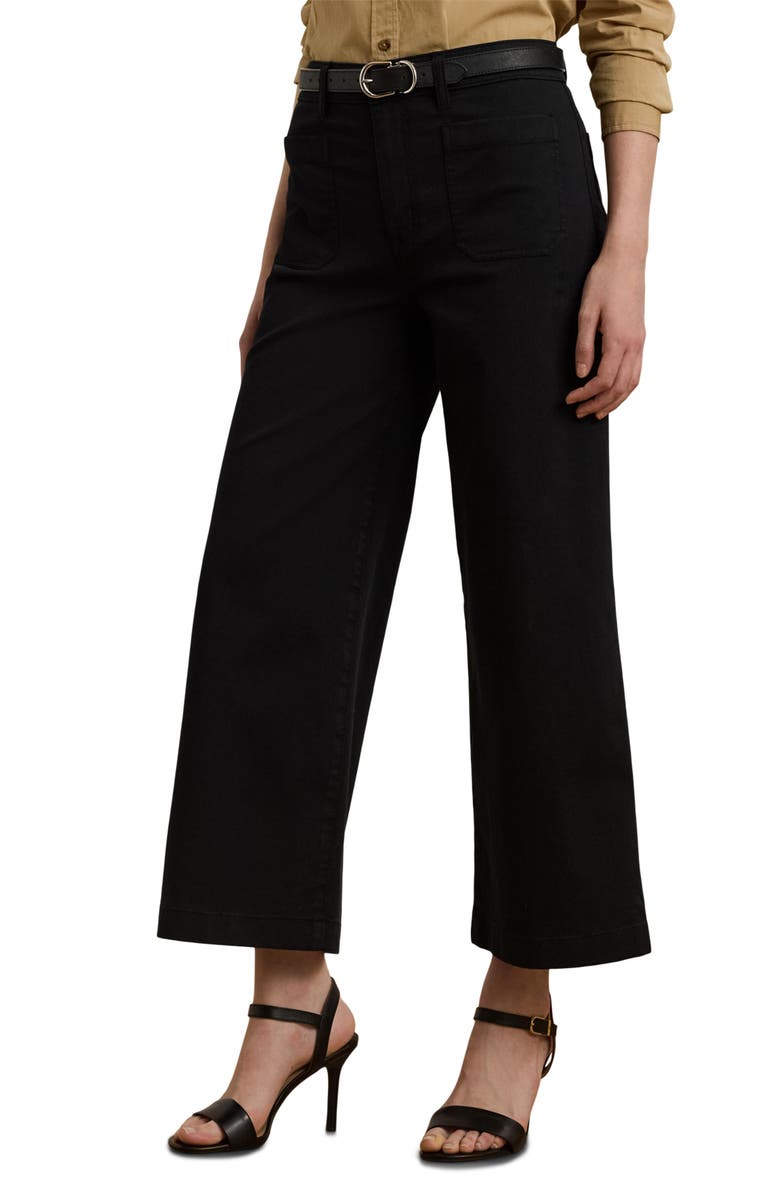 Lauren Ralph Lauren Stretch Cotton Twill Crop Pants, Main, color, Black
