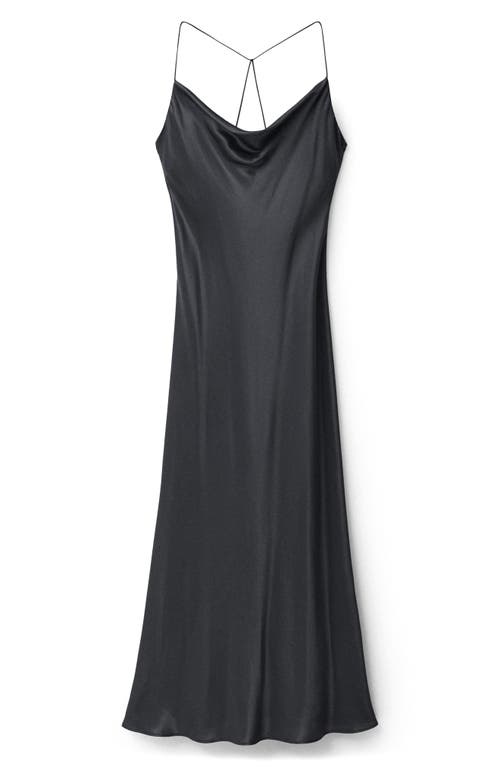 Mango Satin Midi Dress In Charcoal