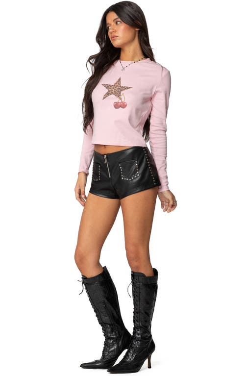 Edikted Studded Faux Leather Micro Shorts In Black
