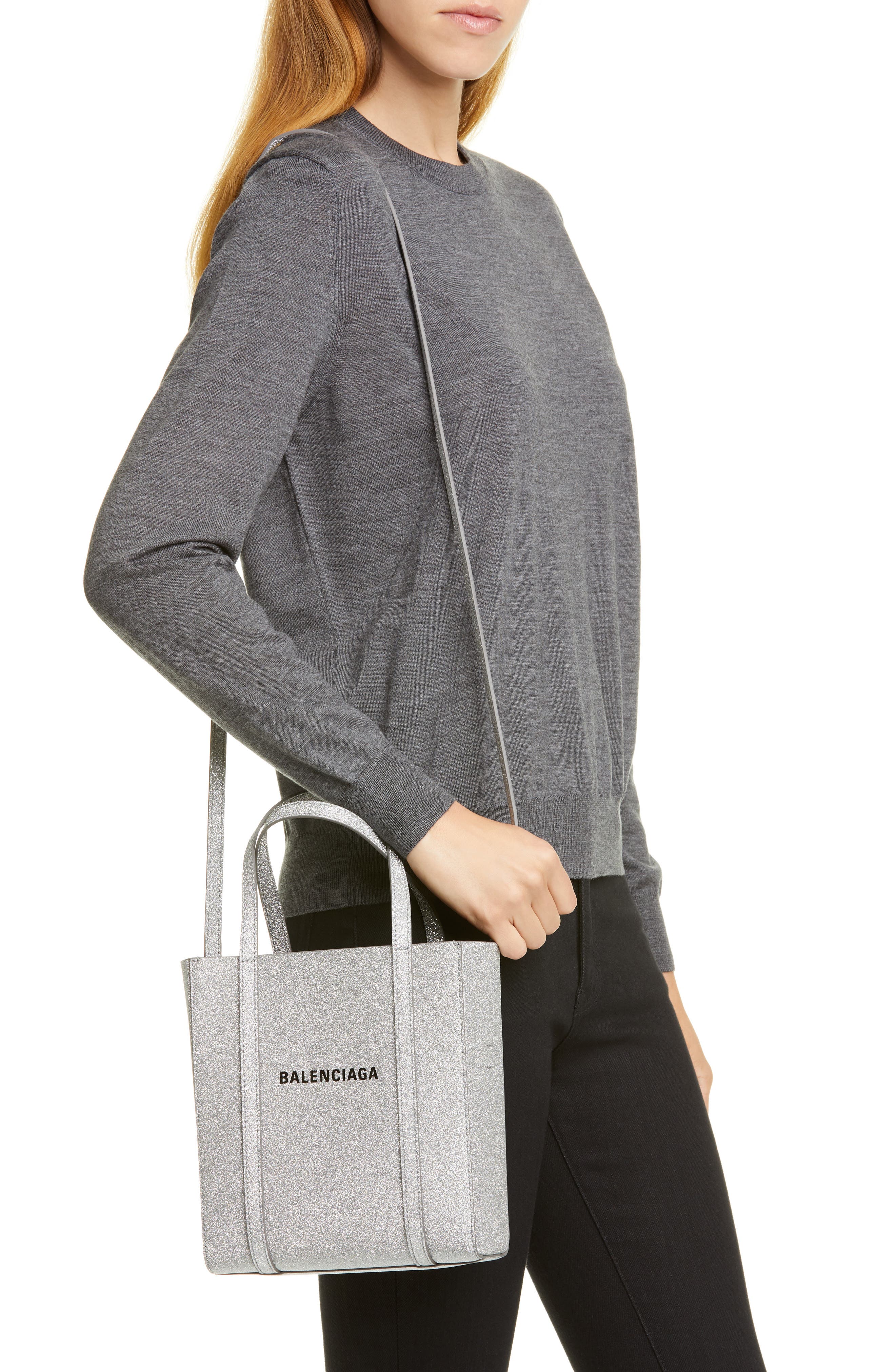 Balenciaga Extra Extra Small Everyday Glitter Leather Tote, Alternate, color, 