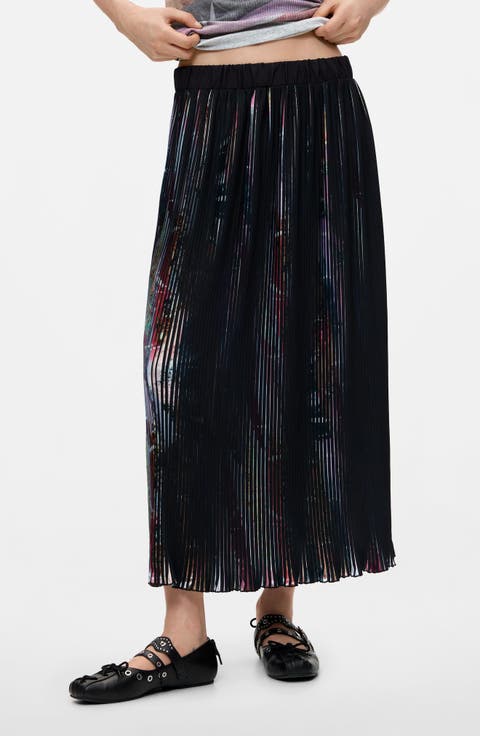 Floral Pleated Midi Skirt