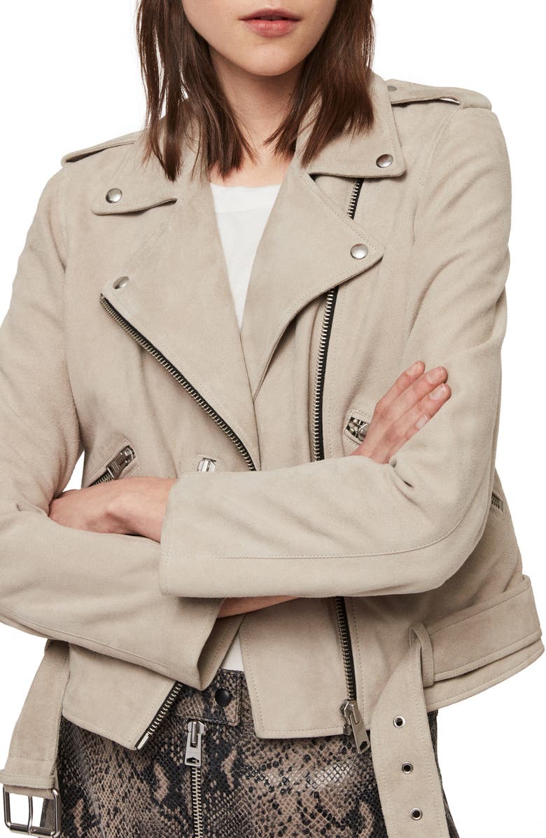 AllSaints Balfern Suede Moto Jacket, Alternate, color, 