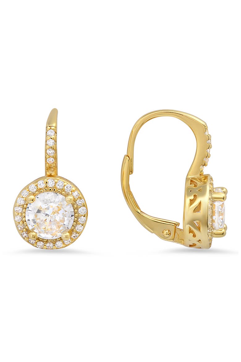 Stering SilverRound Cubic Zirconia Earrings, Main, color, GOLD