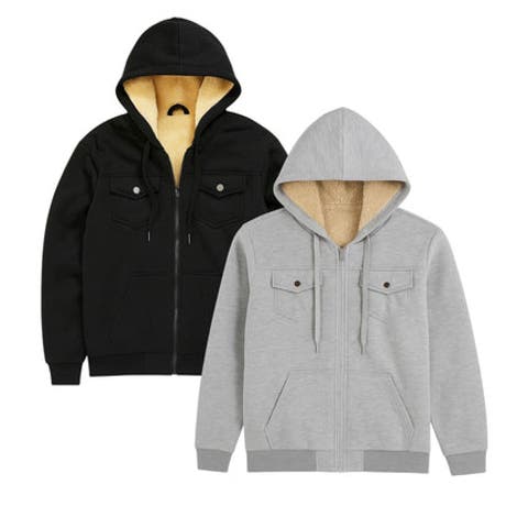2 Pack Mens Heavyweight Fur Lined Zip Hoodie Jacket