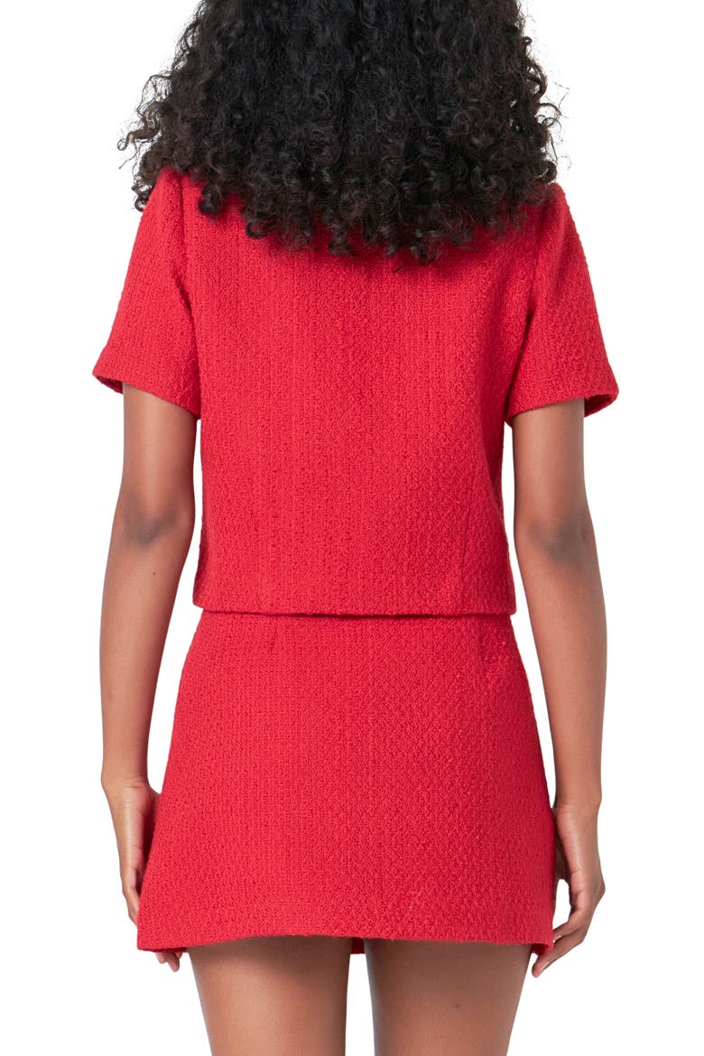 Button Front Tweed Crop Top, Alternate, color, RED