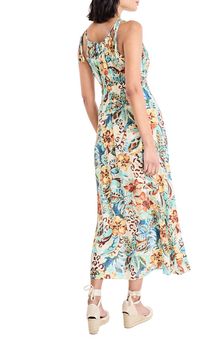 The Good Journey Floral Tie Strap Fit & Flare Midi Sundress, Alternate, color, Ivory/ Golden Rod