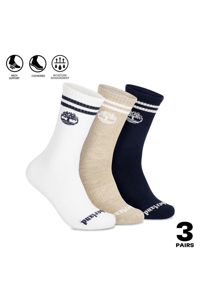 3-Pack Double Stripe & Tree Crew Socks, Alternate, color, DUNE MULTI