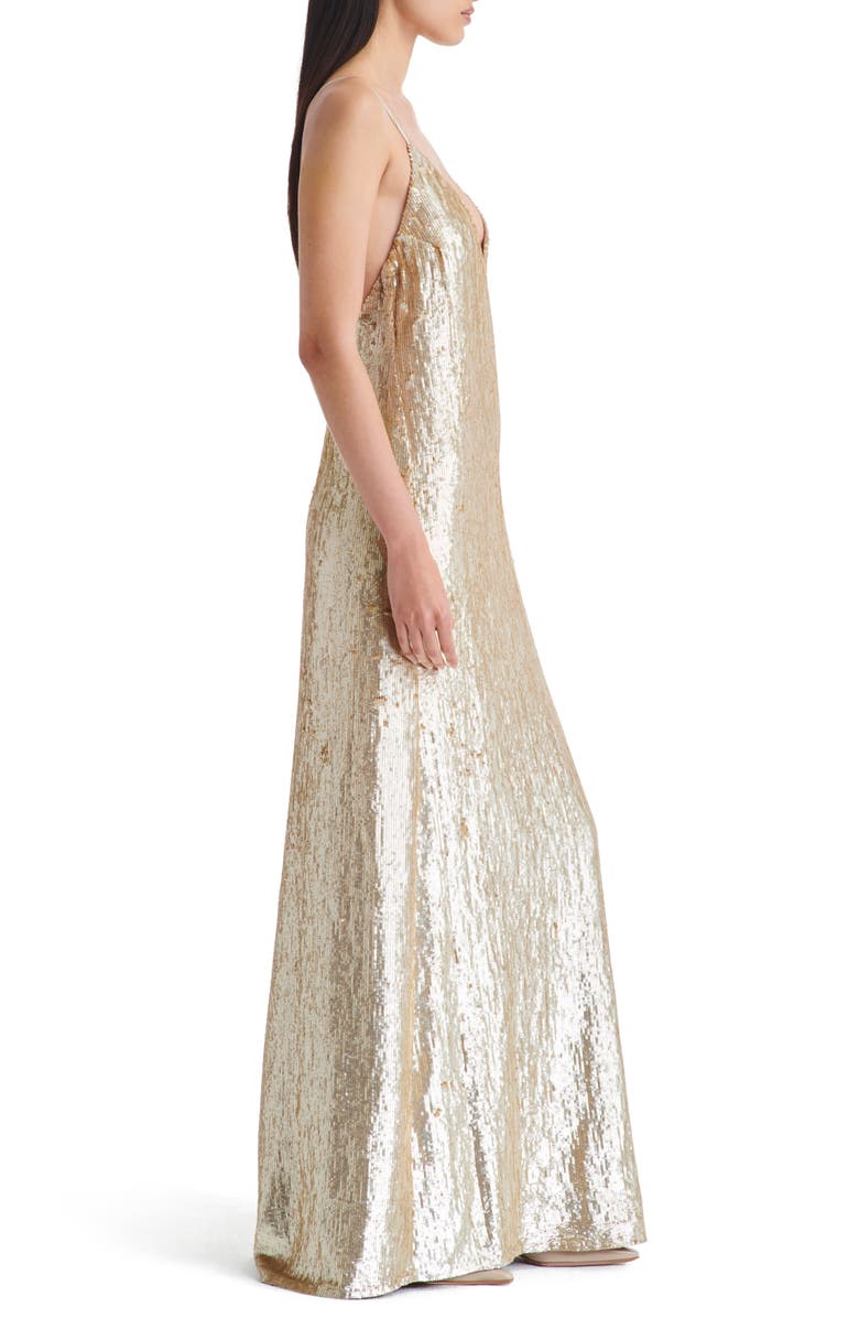 TWP Josephine Sequin Sleeveless Silk Gown, Alternate, color, Light Gold