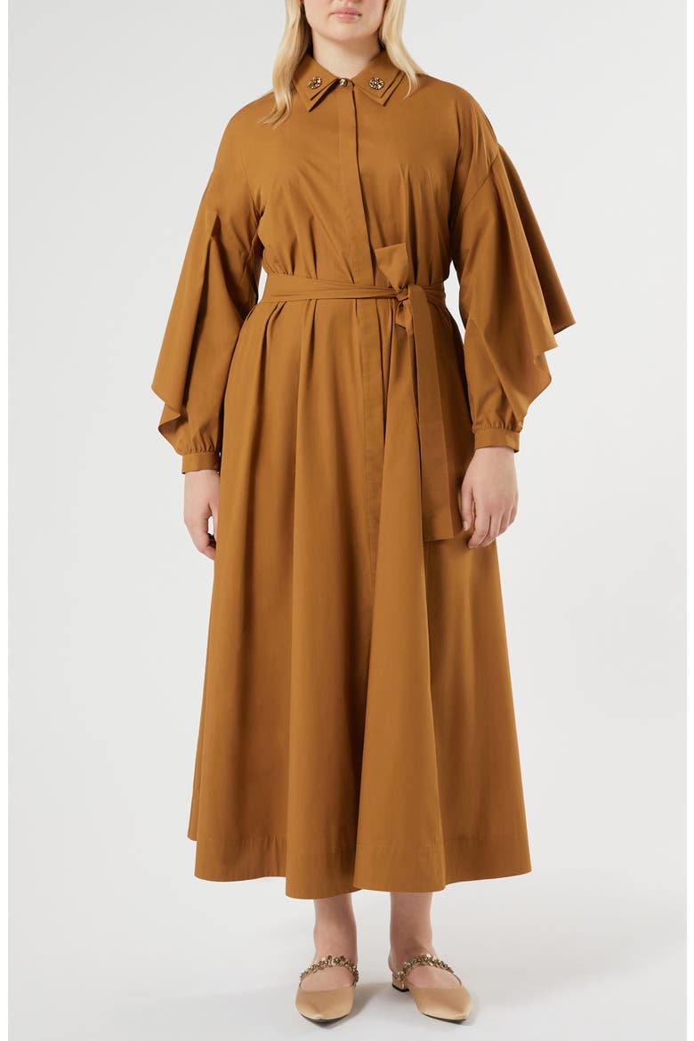 Nanfora Long Sleeve Cotton Shirtdress, Main, color, SIENA