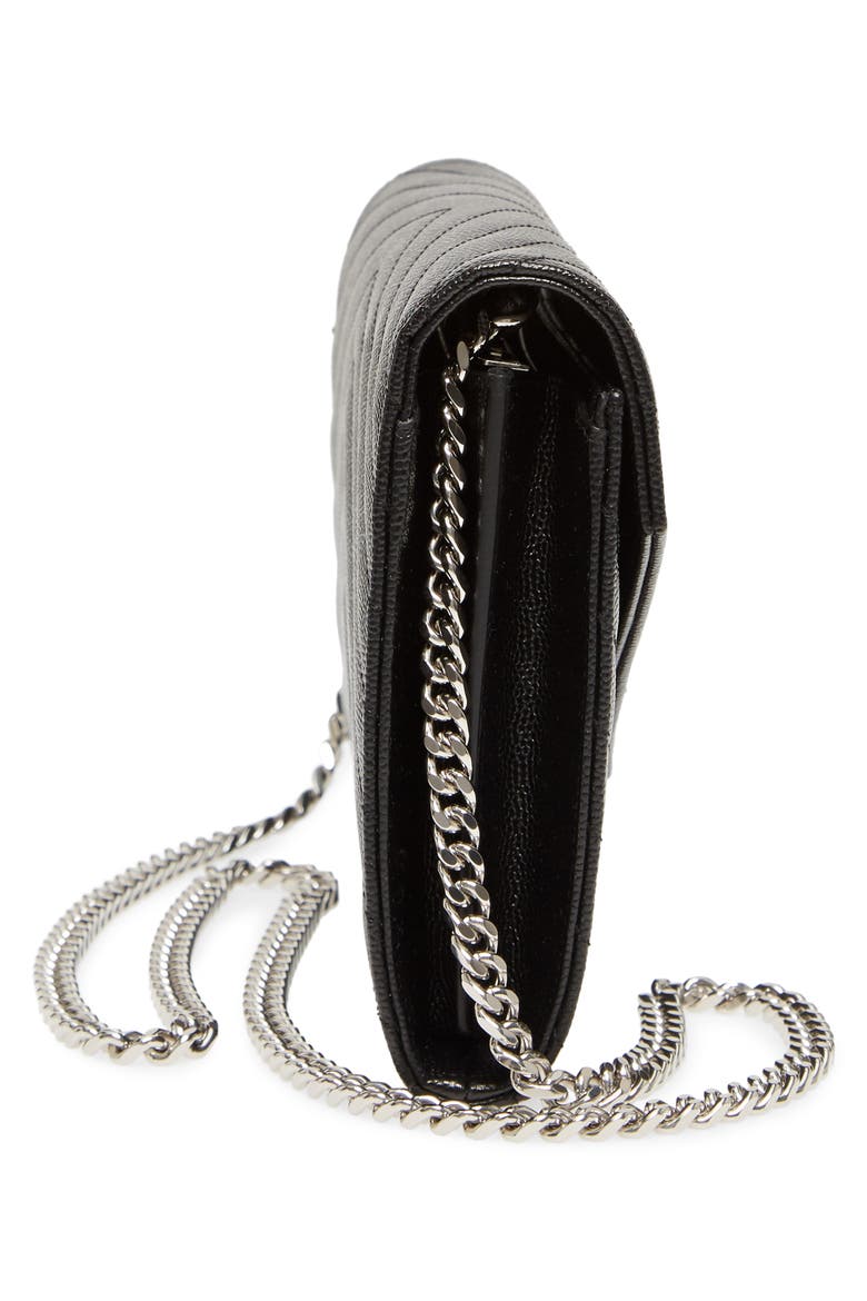 Cassandre Matelassé Leather Wallet on a Chain, Alternate, color, NOIR