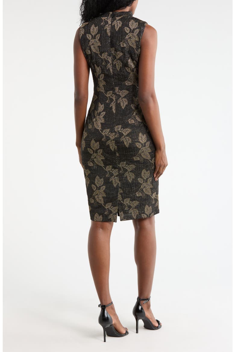 Metallic Leaf Print Bodycon Dress, Alternate, color, BLACK GOLD