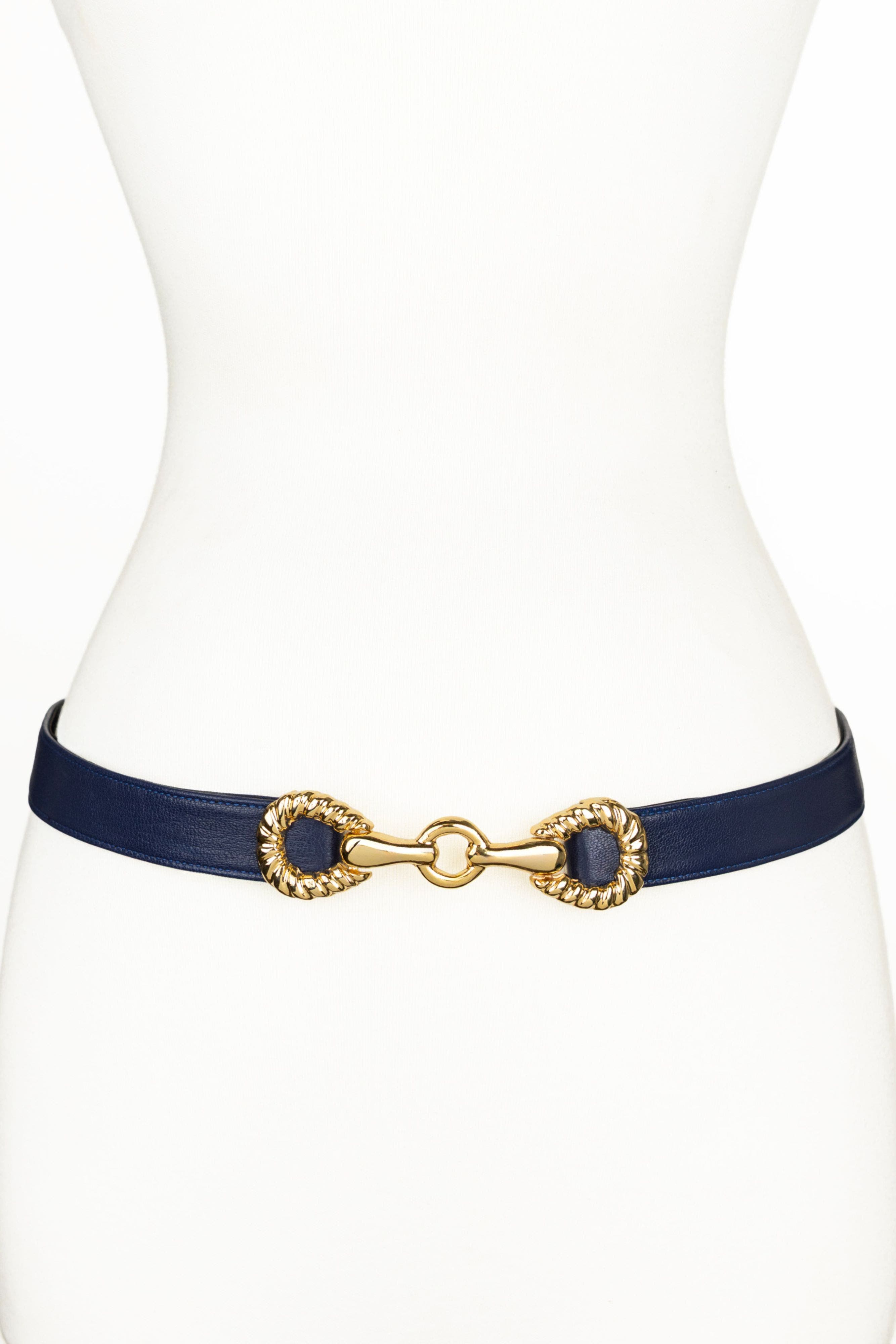 Raina Belts Rider Circle Buckle Leather Belt In Blue