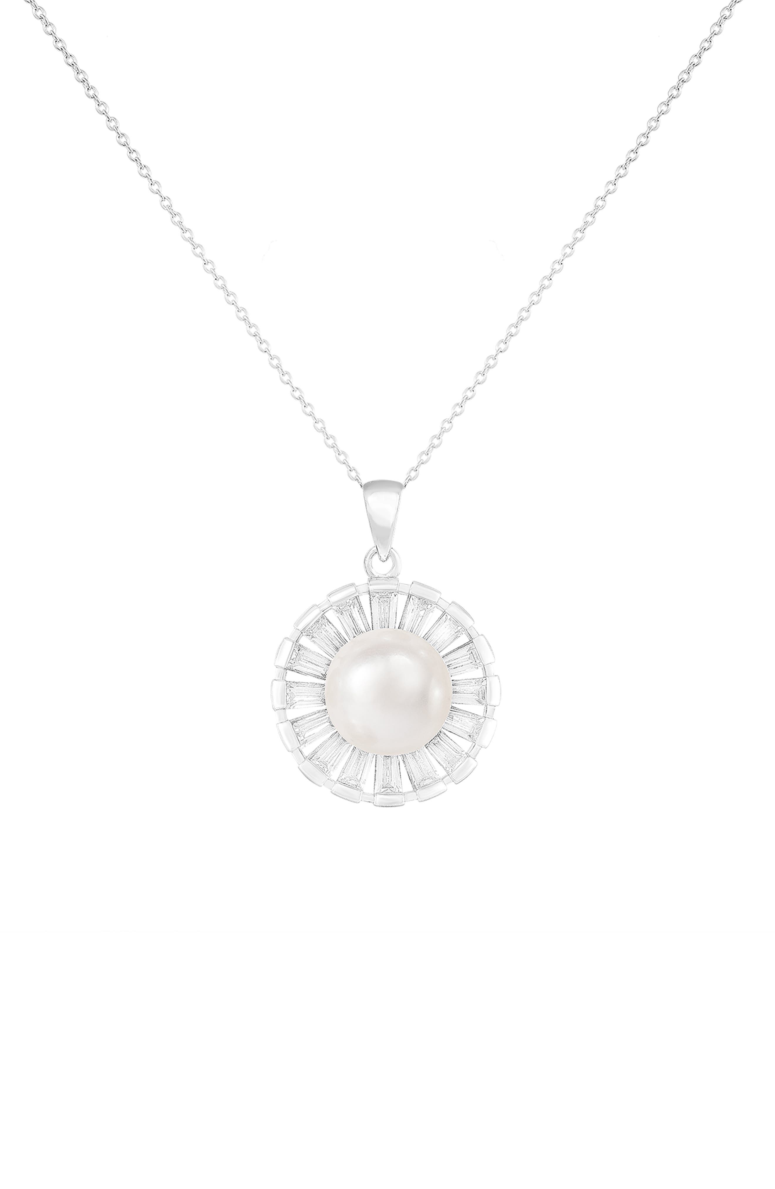 7-8mm Cultured Pearl & CZ Pavé Pendant Necklace