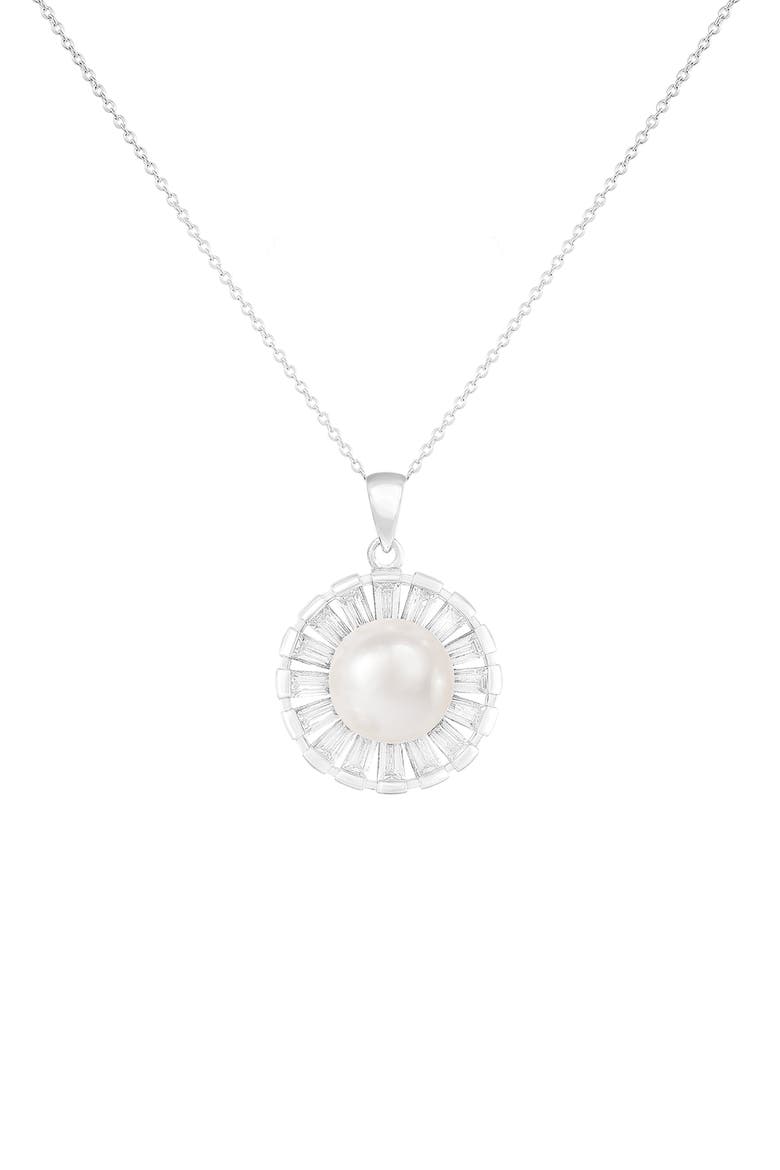 7-8mm Cultured Pearl & CZ Pavé Pendant Necklace, Main, color, WHITE