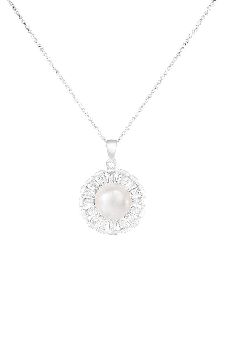 SPLENDID PEARLS 7-8mm Cultured Pearl & CZ Pavé Pendant Necklace, Main, color, 