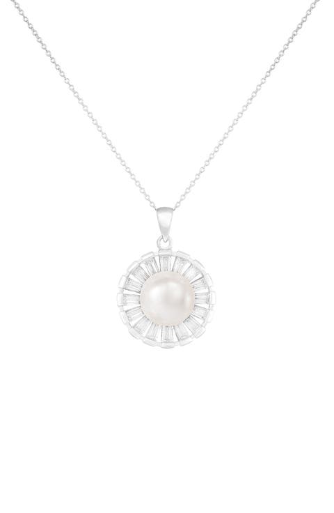 7-8mm Cultured Pearl & CZ Pavé Pendant Necklace