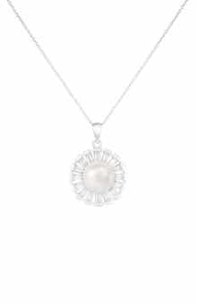 7-8mm Cultured Pearl & CZ Pavé Pendant Necklace