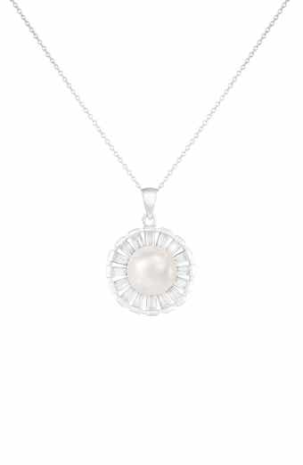 7-8mm Cultured Pearl & CZ Pavé Pendant Necklace