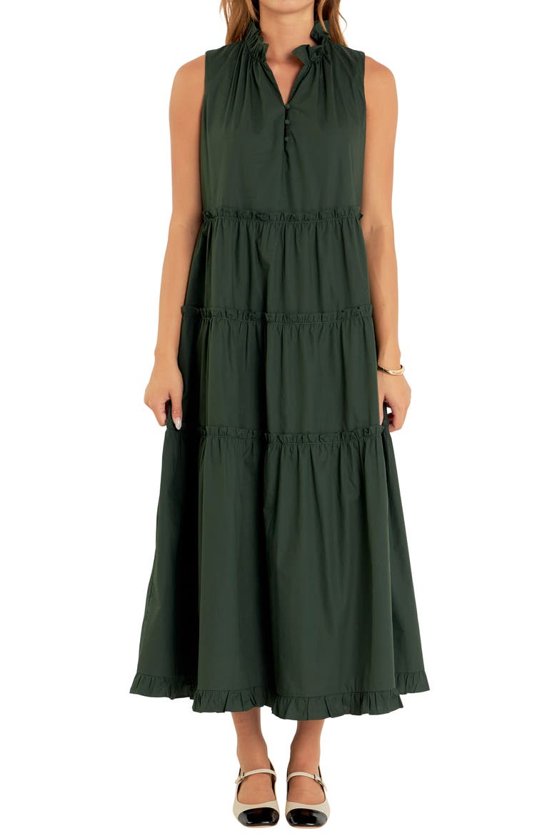 Sleeveless Tiered Cotton Maxi Dress, Alternate, color, OLIVE