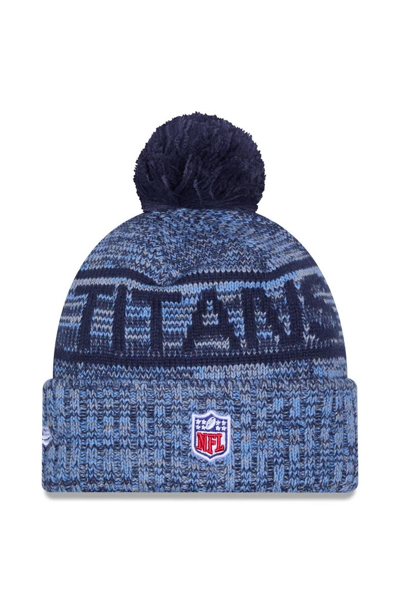 New Era Men's New Era Light Blue Tennessee Titans 2025 Sideline Cold Weather Cuffed Knit Hat with Pom, Alternate, color, Light Blue