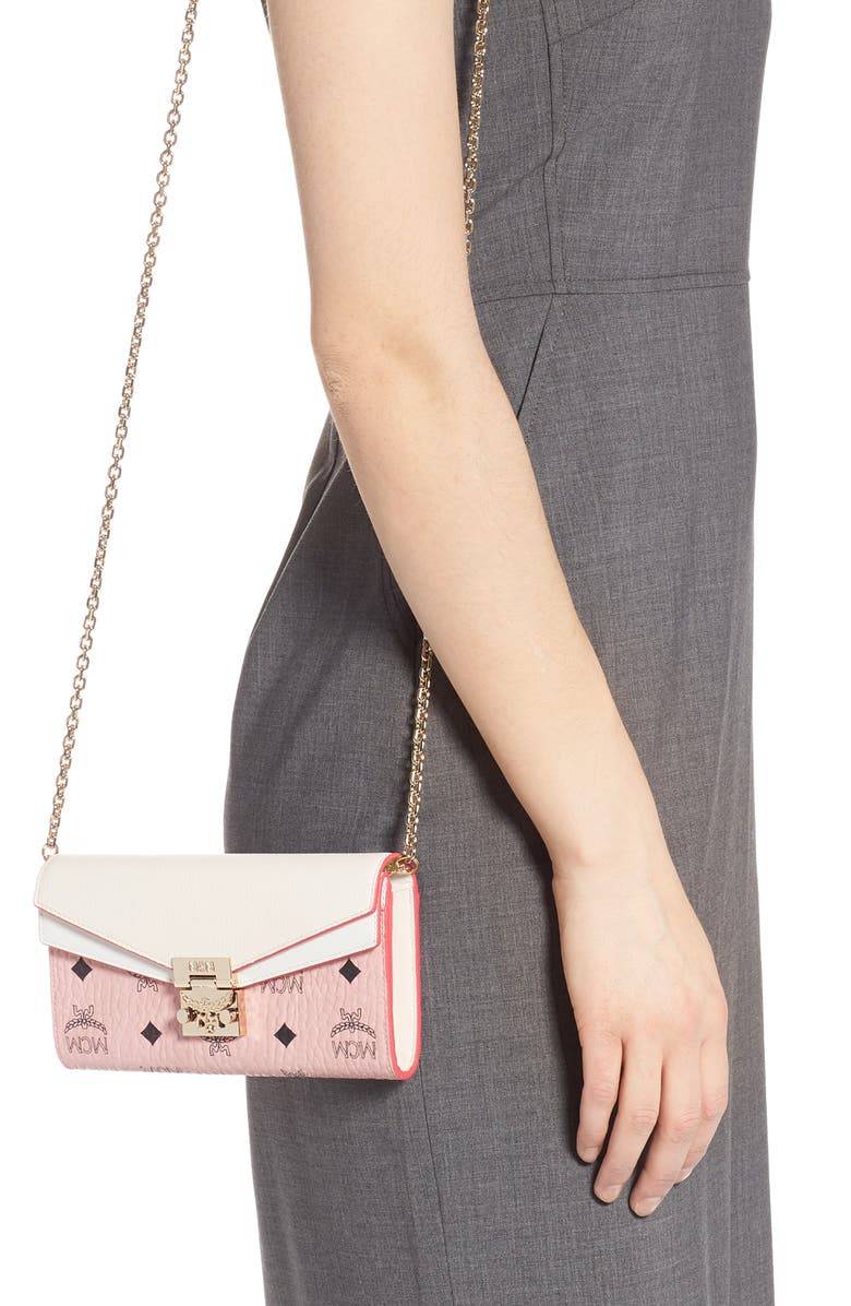 MCM Patricia Visetos Leather Wallet on a Chain, Alternate, color, 