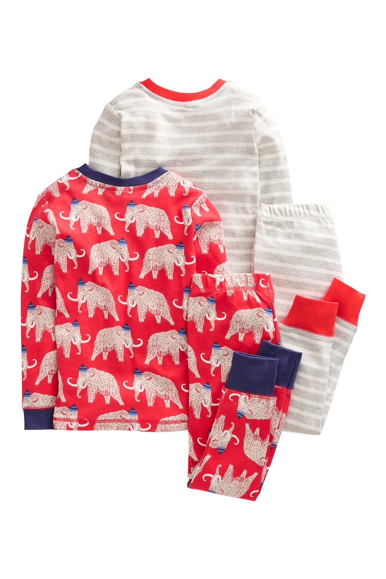 Kids' 2-Pack Fitted Two-Piece Cotton Pajamas, Alternate, color, RED MAMMOTH AND GREY STRIPE