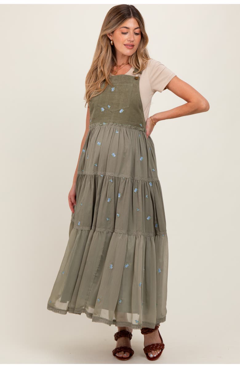 PinkBlush Embroidered Floral Skirtall, Main, color, Olive Green