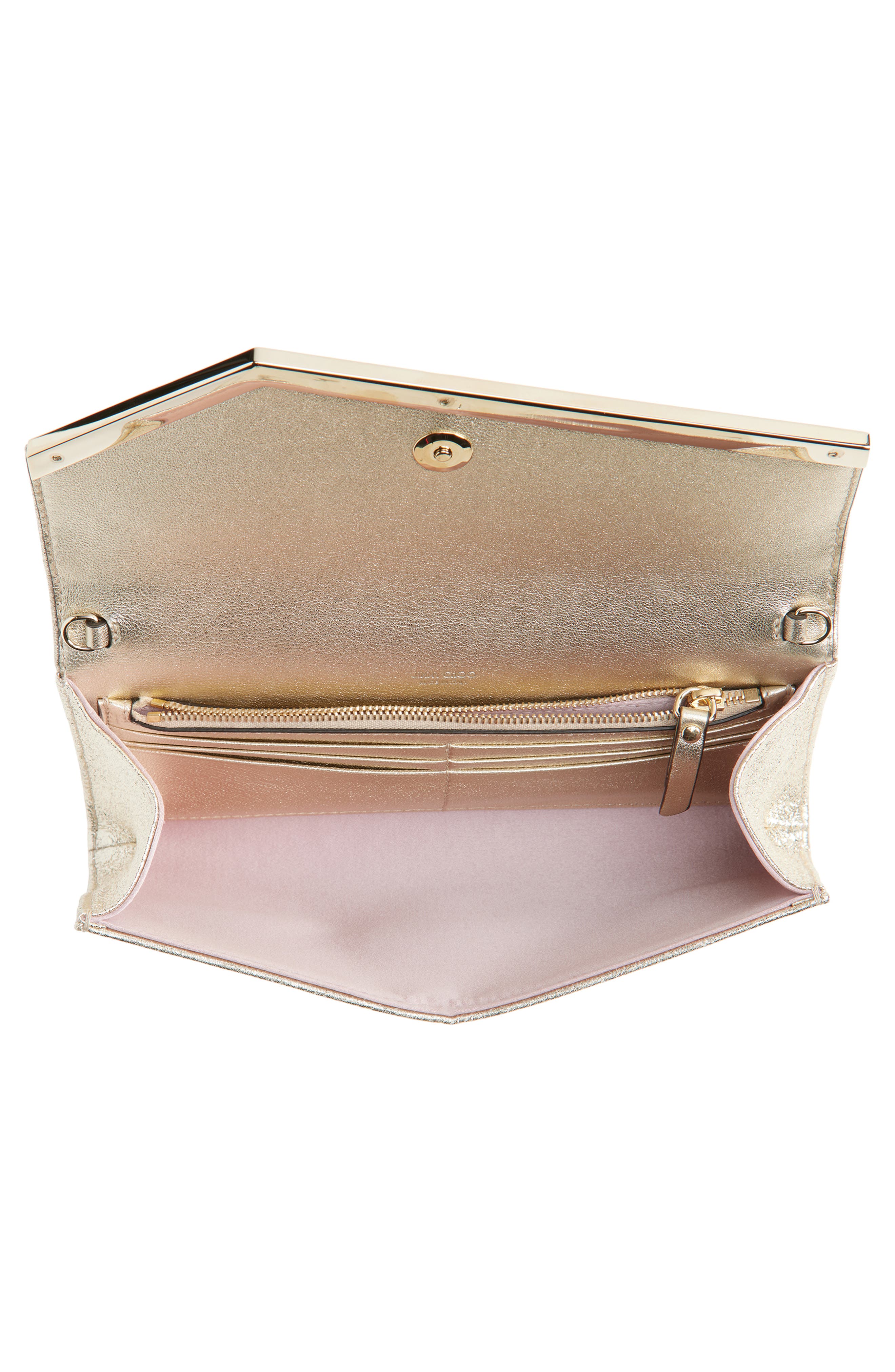 Jimmy Choo Emmie Glitter Leather Clutch, Alternate, color, Platinum Ice/ Light Gold