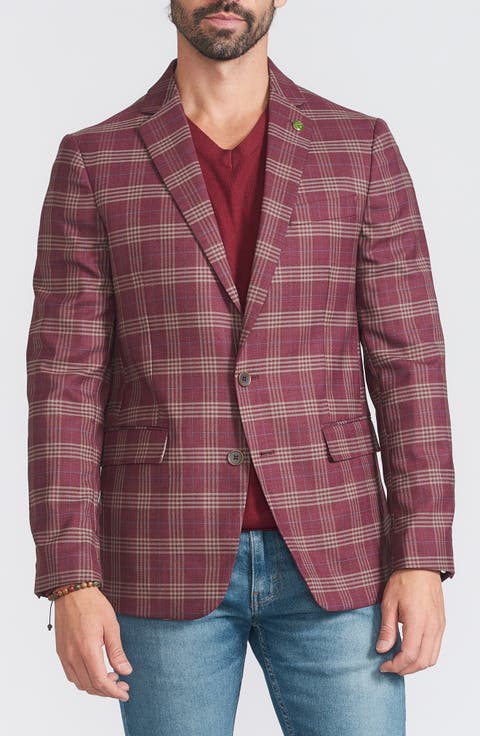 Plaid Print Wool Blend Sport Coat
