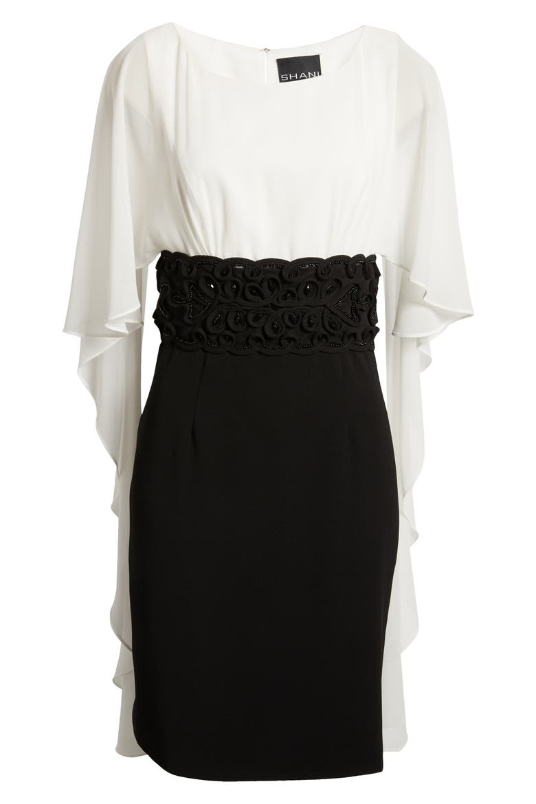 Chiffon Cape Dress, Alternate, color, BLACK