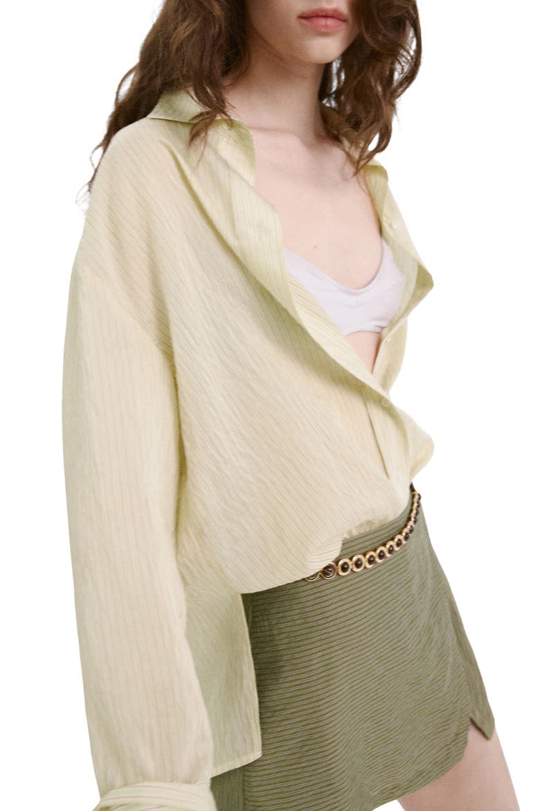 Relaxed Fit Stripe Button-Up Shirt, Main, color, GREEN