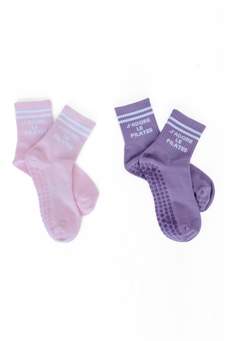 Assorted 2-Pack Nonslip Grip Quarter Socks, Main, color, BABY PINK-LAVENDER