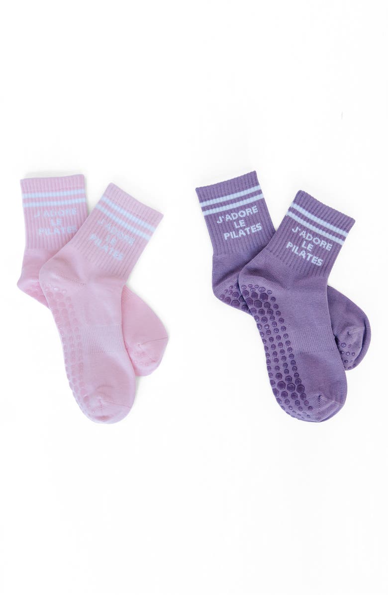 Pilates University 1883 Assorted 2-Pack Nonslip Grip Quarter Socks, Main, color, Baby Pink-Lavender
